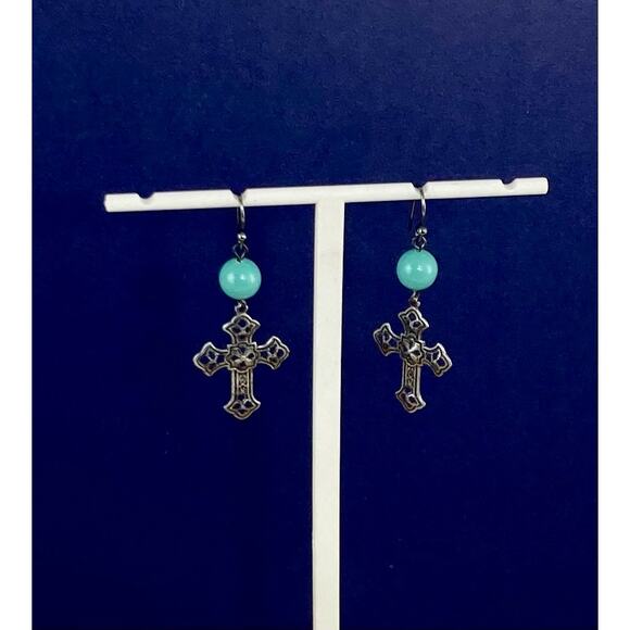 Waxing poetic Turquoise silver cross earrings - Picture 1 of 4